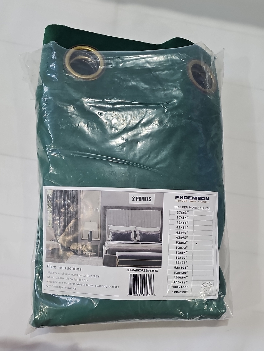 Dark Green With Gold Grommet Curtain Panels - 2 Pack Each Panel 52 X 63